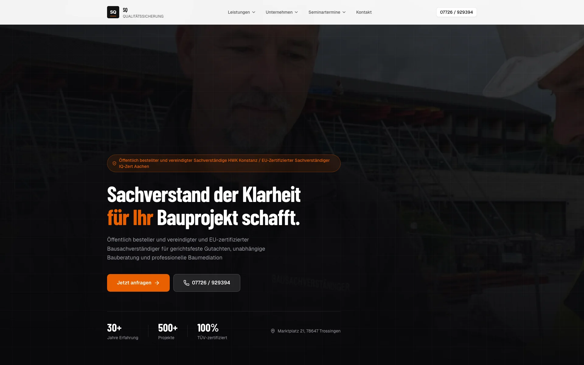 Startseite der Website von SQ Schmidt Qualitätssicherung